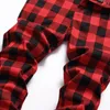 Mens Jeans Men Red Plaid Printed Pants Fashion Slim Stretch Jeans Trendy Plus Size Straight Trousers 220831