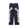 Mens Jeans Skull och Five Stars Thandduk Brodery Ripped Pants Harajuku Vibe Style Streetwear Oversize Casual Denim Trousers 220831