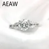 Solitaire Ring Wedding Rings 1 CT 65mm D Color Round Cut Engagement Diamond Double Halo äkta 18K White Gold 220829