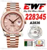 EWF Day Date 228345 A2836 Automatic Mens Watch 40 Rose Gold Diamonds Bezel Champagne Baguette Dial Presidential Bracelet Same Serial Card Super Edition Puretime D4