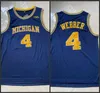 College Basketball Wear College Mens Michigan Wolverines #4 Chris Webber College Retro Basketball Limited Jersey