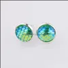 Stud 12Mm Resin Fish Scale Sier Plated Stud Earings Drusy Druzy Earrings Jewelry Women Party Gift Dress Candy Colors Drop Delivery 202 Dhejl