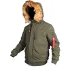 Men's Down 2022 Cotton Winter Outdoor Thick Warm Fur Hood Short Bomber Jacket Parka Coat Men Casual Olive Green Black