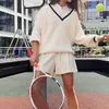 Pulls pour femmes Femmes Preppy Style Tricoté Femmes Col V Couleurs Solides Manches Longues Casual Pull Lâche Mode Tennis