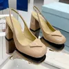 우아한 Brida 특허 송아지 가죽 방수 플랫폼 드레스 신발 고급 디자이너 하이힐 샌들 11cm 삼각형 라벨 장식 백인 여성 신발 35-40