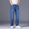 Mens Jeans Spring and Summer Thin Mens Business Stretch Jeans Classic Style Casual Loose rakg denim byxor manliga märke smala byxor 220831