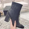 Boots Winter Womens High Block Heel Leather Designer Autumn Sexy Round Toe