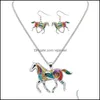 Örhängen halsband vackra halsband uppsättningar emalj hästörhängen smycken hängen för kvinnor sier pläterad set droppleverans 2021 vipjewel dh8tu