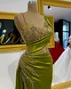 2022 Arabic Aso Ebi Green Mermaid Prom Dresses Lace Beaded Crystals Evening Formal Party Second Reception Birthday Engagement Gowns Dress ZJ188