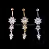 Navel Bell -knop Ringen Nieuwe Indian Dange Belly Bars Button Gold Rings Piercing Crystal Flower Body Sieraden Navel GD333 196 W2 Drop DHJ3N