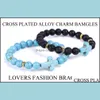 Bracelets De Charme Croix Charmes Perles De Lave Strand Bracelets Classique 8Mm Turquoise Pierre Élastique Bracelet D'amitié Plage F Dhseller2010 Dhcnr