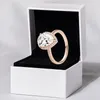 Rose Gold Sparkling Teardrop Halo Ring Women's Wedding Present Designer smycken för Pandora Sterling Silver Engagement Present Ring235R