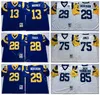 NCAA Futbol 29 Eric Dickerson 13 Kurt Warner 28 Marshall Faulk Jersey 85 Jack Youngblood 75 Deacon Jones Blue White Mans Vintage