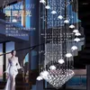 Lampes suspendues Double cage d'escalier tournant bâtiment étage intermédiaire cristal luxe villa loft salon creux long grand lustre