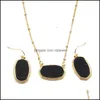 Earrings Necklace Designer Oval Drusy Druzy Necklace Dangle Earrings Jewelry Set Gold Plated Druse Choker Women Wedding Party Drop D Dhdul