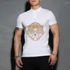 Men's Polos Spring And Summer Men's Button Design T-Shirt Cotton Loose Diamond Style Lapel Black White Short-Sleeved All-Match Top