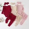 Kledingsets 3-delige outfit voor babymeisjes geboren peuter meisjeskleding ruche hartprint lange mouw romper bodysuit broekhoofdband baby 220830
