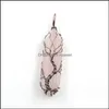 Charms Retrotree Of Life Wire Wrapped Crystal Pillar Charm Round Rose Quartz Healing Blue White Stones Pendant Diy Jewel Dhseller2010 Dhmlu