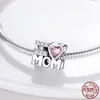 925 Silver Charm bead fit Pandora Charms Bracelet CZ Love Mum in Heart Shape charmes ciondoli DIY Fine Beads Jewelry