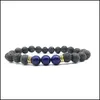 Brins Perlés 16 Couleurs Chakras Perles De Pierre De Lave Noire Strand Bracelet Huile Essentielle Diffuseur Bracelets Roche Volcanique Perlé Elasti Dhk2R