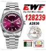 EWF Dagdatum 128239 A2836 Automatische unisex Watch Mens Ladies 36mm gecanneleerde bezel kersenstick Dial Presidentiële armband dezelfde seriële kaart super editie puretime ss-h8