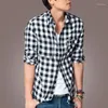 Camisas casuais masculinas clássicas xadrez cool strusin button-down shirt para homens duráveis ​​para o escritório em casa ao ar livre