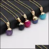 Pendant Necklaces Gold Edged Round Ball Reiki Healing Crystal Pendant Energy Stone Quartz Link Necklaces Fashion Women M Dhseller2010 Dhcfs