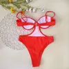 Women's Swimwear Orange steel bikini with one-piece hollow bikini