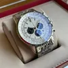 U1 Orologio di alta qualità AA Montre De Luxe 48MM Nuova qualità B06 B01 Navitimer Cronografo Batteria Movimento al quarzo Quadrante argento Orologio da uomo Acciaio inossidabile Orologi da polso da uomo