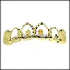 Grillz Dental Grills New Gold Sier Hollow Open Dlampnd Cut 6 Tooth Tooth Bottom Grills Teeth Caps Hiphop Grillz Set Party Jewelry 535 Dhkei