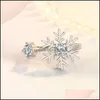 Cluster Rings White Cz Crystal Snowflake Finger Ring Adjustable Opening Rings For Women Wedding Engagement Christmas Gift Si Vipjewel Dhqot