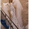 Mermaid Wedding Dresses Summer Ivory Saudi Arabic Dubai Modern Backless Sexy V Neck Appliques Long Train Wedding Gowns