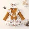 Conjuntos de roupas de 0 a 18m de roupas florais para meninas de manga comprida de manga longa saias de cinto com faixa de cabeça 3pcs Spring infantil ternos infantis