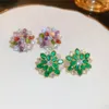 Ciondola Lampadario 2022 Micro Pave Colorful Zirconia Fiore Verde Orecchini Per Le Donne Stile Coreano Delicato Semplice Nuovo Pendientes