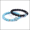 Charm Armbands Sea Turtle Lava Beads Armband Classic 8mm Turquoise Stone Elastic Friendship Armband Beach For Women Dhseller2010 Dhiyd