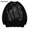 Men's Sweaters Hip Hop Knitted Sweater Harajuku Graffiti Ripped Hole with Chain Jumpers Sweater Autumn Korean Casual Pullover Sweaters 220831