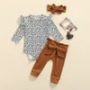 Ensembles de vêtements Citgeett Automne Infantile Bébé Filles Automne Tenues À Manches Longues Léopard À Volants Barboteuse Noeud Papillon Pantalon Bandeau Printemps Vêtements Ensemble 220830