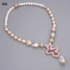 Pendentif Colliers GuaiGuai Bijoux Naturel Rose Keshi Perle Riz Collier Rose Or Couleur Plaqué CZ Fleur 20 '' Pour Les Femmes