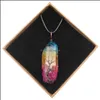 Pendentif Colliers Arbre De Vie Titane Enduit Arc-En-Ciel Quartz Chakra Cristal Collier Fil De Cuivre Enveloppé Irregar Guérison Rugueux Dhnvk