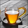 Cups Saucers Cups Saucers Thickened Glass Fair Cup Heat-Resistant Tea Separator Colour Belt Handle Haikungfu Ceremony Set Accessorie Dhzt5