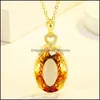 Pendant Necklaces Luxury 18K Gold Necklaces Citrine Gemstone Pendant Necklace For Women Fashion Jewelry Christmas Gift Oval Yydhhome Dhdlk