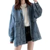 Jacket Jacket Jackets Spring feminina Spring Loose de manga longa de colarinho de colarinho de gola superior Cardigan Pure Pure Cotton Big Pocket Pocket