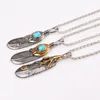 Pendant Necklaces Moive Viking Eagle Feather Angel Wing Pendants Long Delicate Necklace Blue Resin Stone Talons Feathers For Mothers Day