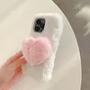 Étuis d'amour de coeur 3D pour iPhone 15 Plus 14 Pro Max 13 12 11 XR XS X 8 7 6 mode lapin véritable cheveux belle fourrure moelleuse filles doux TPU support mignon couvre téléphone portable peau arrière