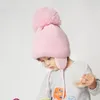 Casquettes Chapeaux Grand Pompon Hiver Bébé Chapeau Coton Tricot Enfants Bonnet pour Garçons et Filles avec Doublure Polaire Bomber Enfants 220830