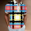 Heren Polos Heren Summer Golf Shirts Gepersonaliseerde Plaid Print Rapel HALF ZIP SHORT MEEV T-SHIRTS Sportkleding Casual plus maat