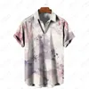 Camisas casuais masculinas com estampa de frutas havaianas, mangas curtas, padrão floral, roupas da moda, camisa solta de verão