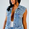 2023 Gilet da donna Nuovo Cappotto in denim con perline per unghie intarsiato con diamanti Scialle da cowboy per donna