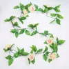 Decorative Flowers 245CM 9 /16 /13 Heads Silk Roses Vine With Green Leaves For Home Wedding Decor Fake Leaf DIY Hanging Garland Artificial