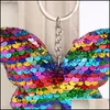 Anéis -chave 20pcs lantejoulas de borboleta de borboleta chaveiro glitter lhitins artesanato pendente parto de presente decoração menina ornamentos infantis brinquedo 9 dhybw